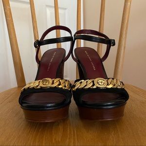 Marc Jacobs Block Heels • Black Suede/Gold